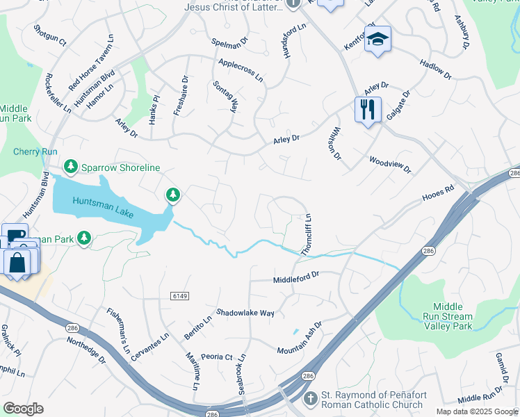 map of restaurants, bars, coffee shops, grocery stores, and more near 8837 Eagle Rock Lane in Springfield