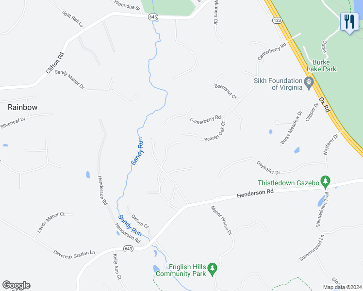 map of restaurants, bars, coffee shops, grocery stores, and more near 10806 Henderson Road in Fairfax Station