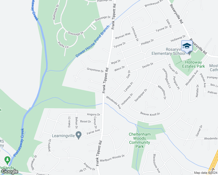 map of restaurants, bars, coffee shops, grocery stores, and more near 10601 Gay Court in Upper Marlboro