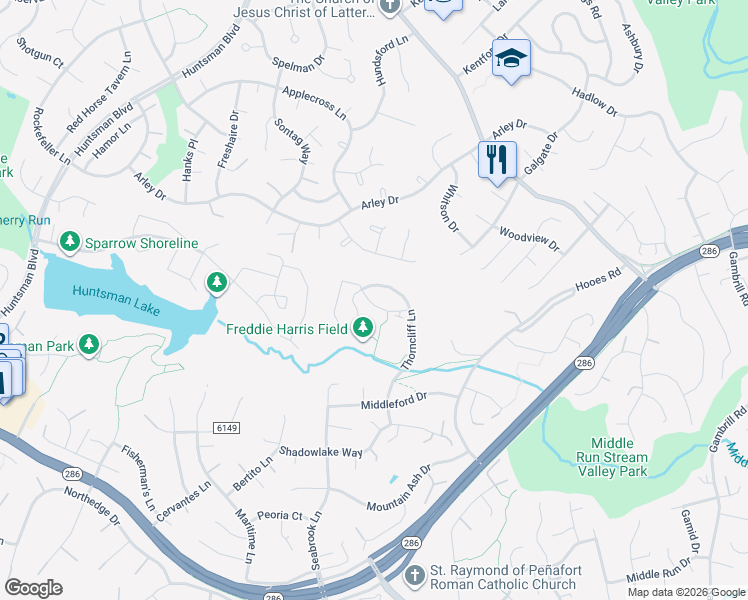 map of restaurants, bars, coffee shops, grocery stores, and more near 8732 Stone Hill Place in Springfield
