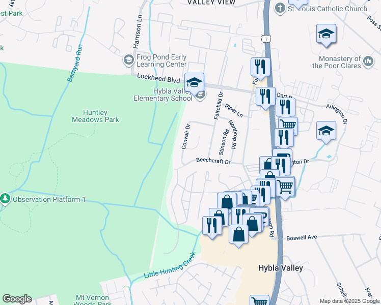 map of restaurants, bars, coffee shops, grocery stores, and more near 7433 Grumman Place in Alexandria