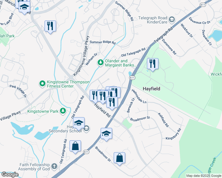 map of restaurants, bars, coffee shops, grocery stores, and more near 7461 Brighouse Court in Alexandria