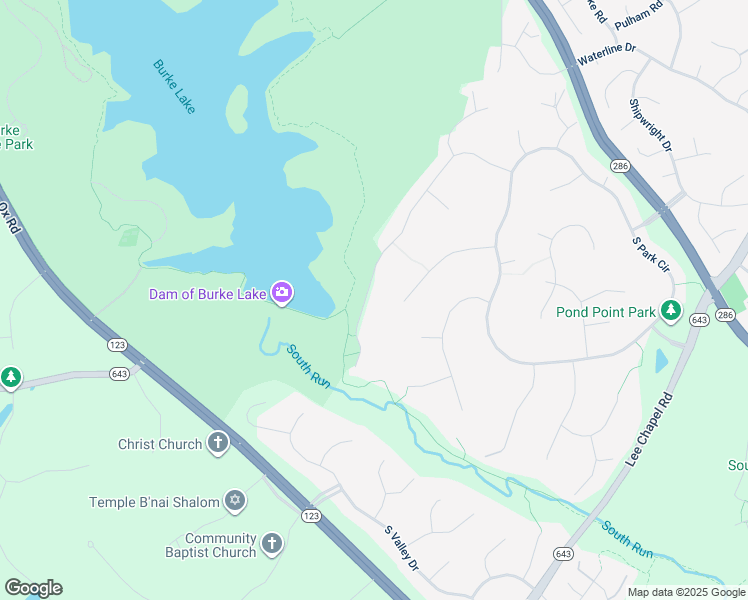 map of restaurants, bars, coffee shops, grocery stores, and more near 7303 Laketree Drive in Fairfax Station
