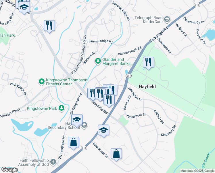 map of restaurants, bars, coffee shops, grocery stores, and more near 7461 Brighouse Court in Alexandria