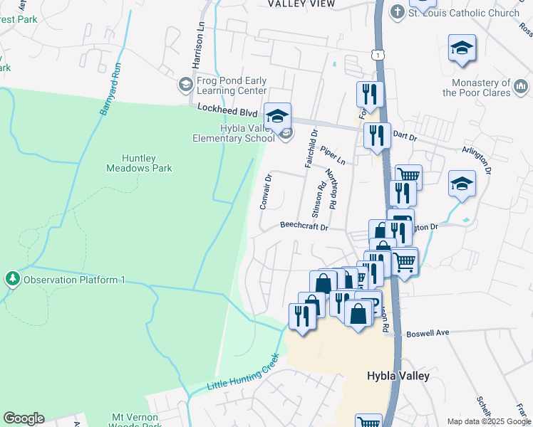 map of restaurants, bars, coffee shops, grocery stores, and more near 7435 Grumman Place in Alexandria
