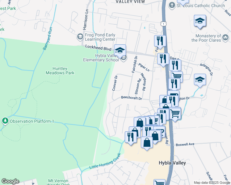 map of restaurants, bars, coffee shops, grocery stores, and more near 7435 Grumman Place in Alexandria