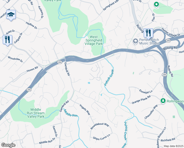 map of restaurants, bars, coffee shops, grocery stores, and more near 8210 Southwater Court in Springfield
