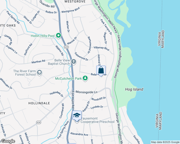 map of restaurants, bars, coffee shops, grocery stores, and more near 1208 Belle Vista Drive in Alexandria