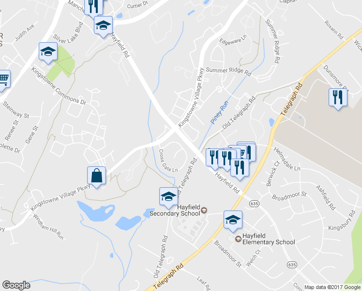 map of restaurants, bars, coffee shops, grocery stores, and more near 7449 Cross Gate Lane in Alexandria