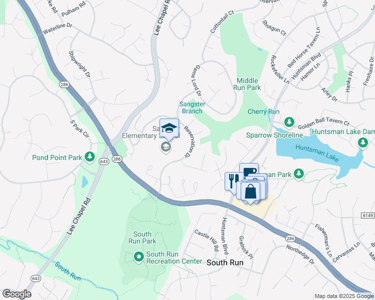 map of restaurants, bars, coffee shops, grocery stores, and more near 7412 Reservation Drive in Springfield