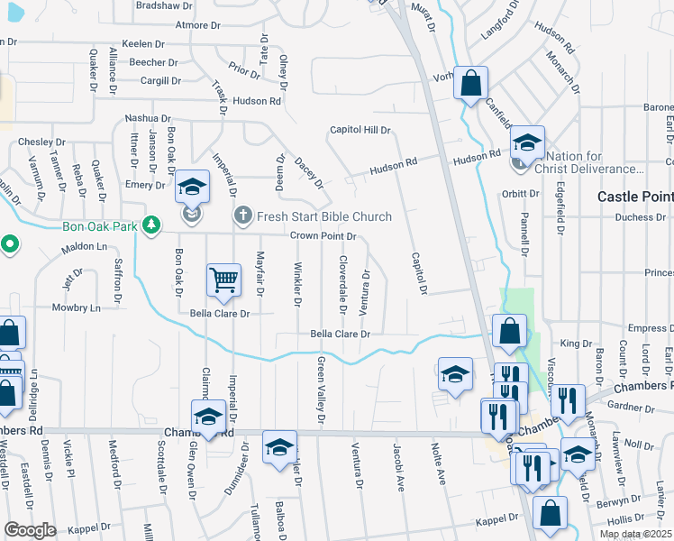 map of restaurants, bars, coffee shops, grocery stores, and more near 10171 Cloverdale Drive in St. Louis