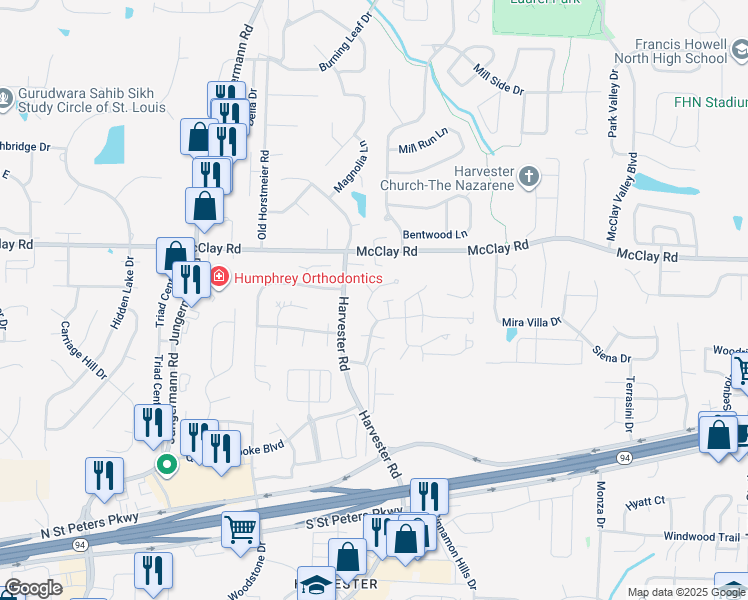 map of restaurants, bars, coffee shops, grocery stores, and more near 826 Sugar Valley Court in St. Peters