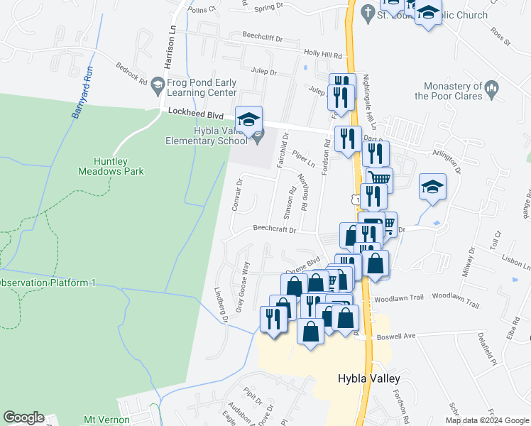 map of restaurants, bars, coffee shops, grocery stores, and more near 7414 Fairchild Drive in Alexandria
