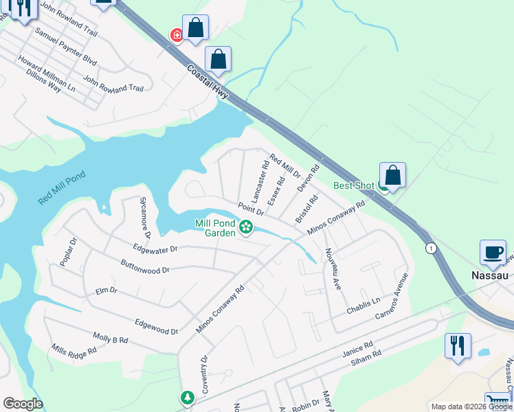 map of restaurants, bars, coffee shops, grocery stores, and more near 16875 Lancaster Road in Lewes