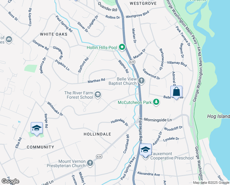 map of restaurants, bars, coffee shops, grocery stores, and more near 1707 Hollinwood Drive in Alexandria