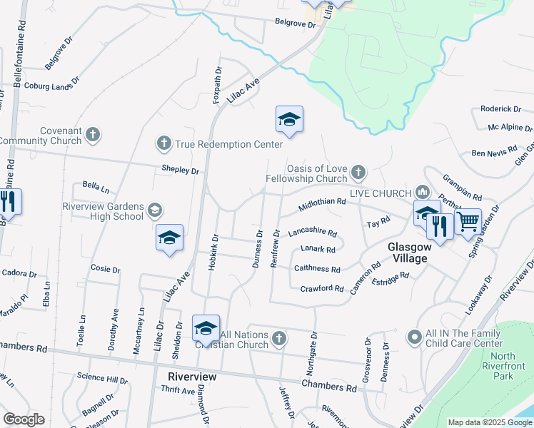 map of restaurants, bars, coffee shops, grocery stores, and more near 10436 Durness Drive in St. Louis