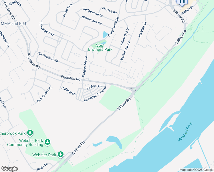map of restaurants, bars, coffee shops, grocery stores, and more near 205 Montclair Tower Drive in Saint Charles