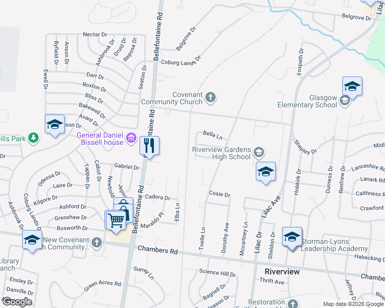 map of restaurants, bars, coffee shops, grocery stores, and more near 10201 Trio Lane in St. Louis