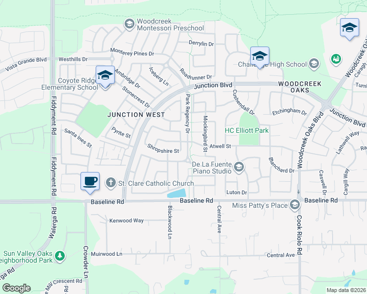 map of restaurants, bars, coffee shops, grocery stores, and more near 2104 Shropshire Street in Roseville