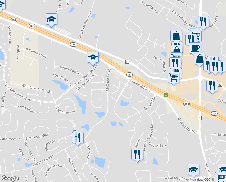 map of restaurants, bars, coffee shops, grocery stores, and more near 2147 Farnsworth Drive in O'Fallon