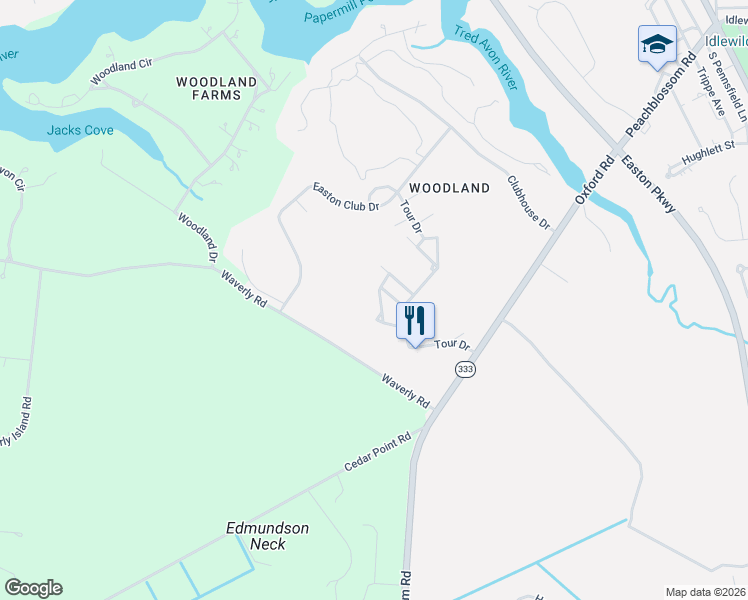map of restaurants, bars, coffee shops, grocery stores, and more near 28441 Pinehurst Circle in Easton