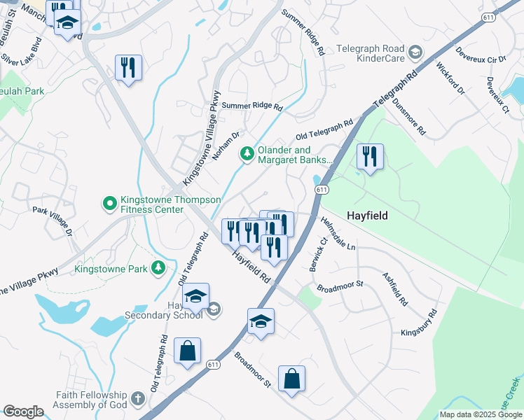 map of restaurants, bars, coffee shops, grocery stores, and more near 7468 Brighouse Court in Alexandria
