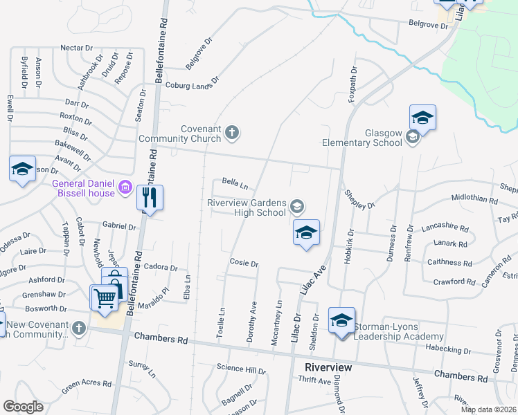 map of restaurants, bars, coffee shops, grocery stores, and more near 10234 Toelle Lane in Saint Louis