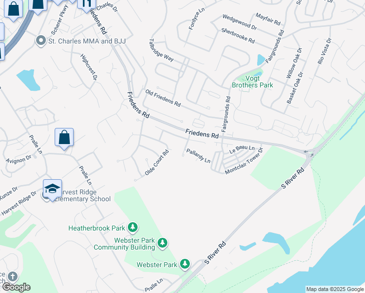 map of restaurants, bars, coffee shops, grocery stores, and more near 467 Prevot Avenue in Saint Charles