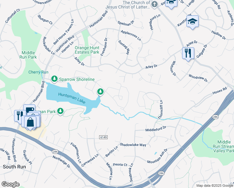 map of restaurants, bars, coffee shops, grocery stores, and more near 7328 Glendower Court in Springfield