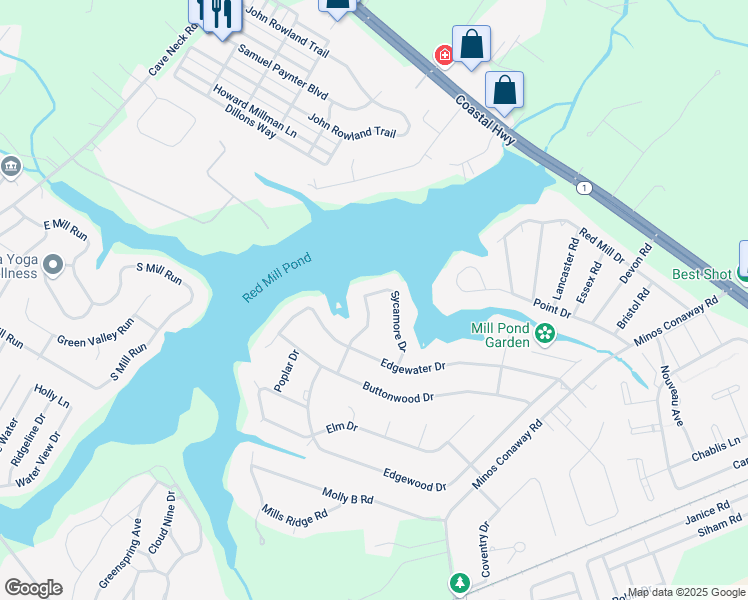 map of restaurants, bars, coffee shops, grocery stores, and more near 31026 Sycamore Drive in Lewes
