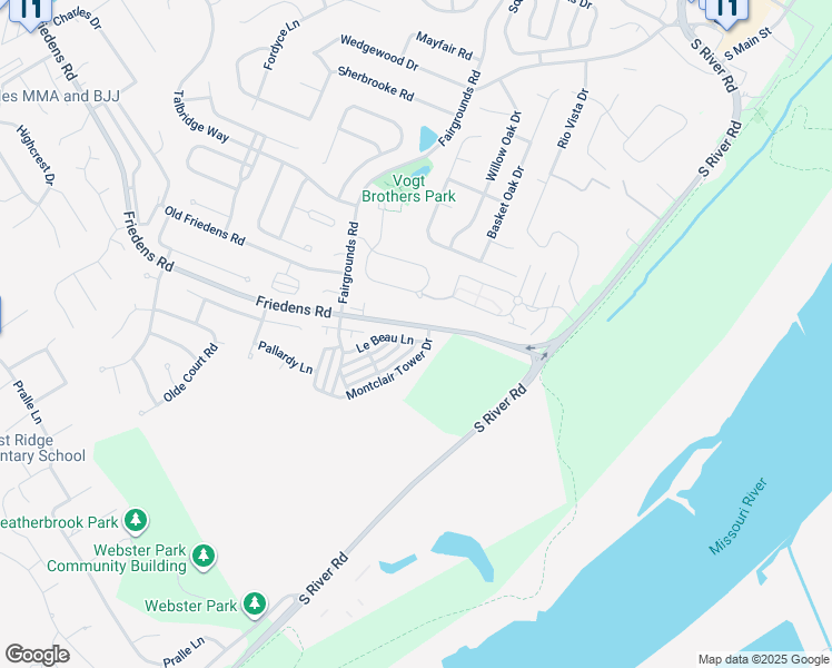 map of restaurants, bars, coffee shops, grocery stores, and more near 208 Le Beau Lane in St. Charles