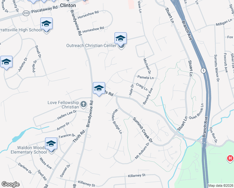 map of restaurants, bars, coffee shops, grocery stores, and more near 6616 Surratts Road in Clinton