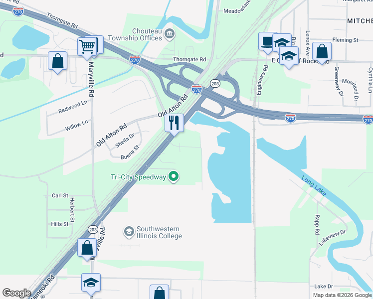 map of restaurants, bars, coffee shops, grocery stores, and more near 120 Central Avenue in Granite City