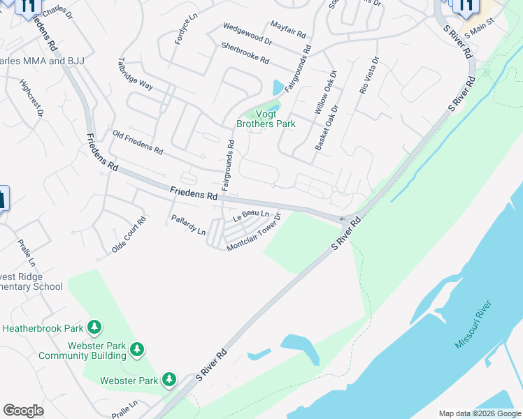 map of restaurants, bars, coffee shops, grocery stores, and more near 224 Le Beau Lane in Saint Charles