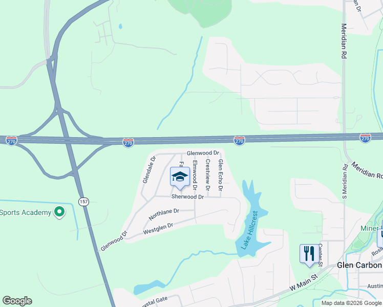 map of restaurants, bars, coffee shops, grocery stores, and more near 280 Glenwood Drive in Glen Carbon