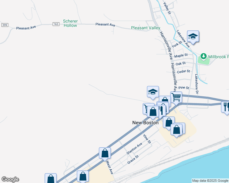 map of restaurants, bars, coffee shops, grocery stores, and more near 696 Glenwood Avenue in New Boston