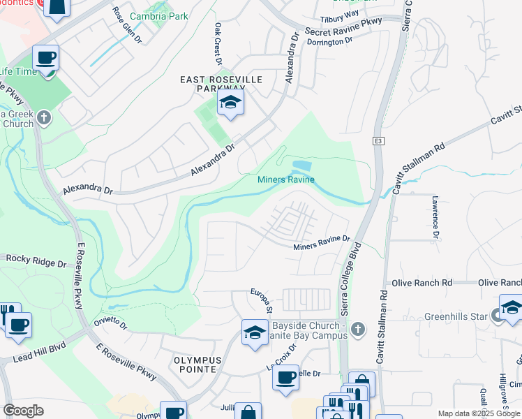 map of restaurants, bars, coffee shops, grocery stores, and more near 196 Dempsey Court in Roseville