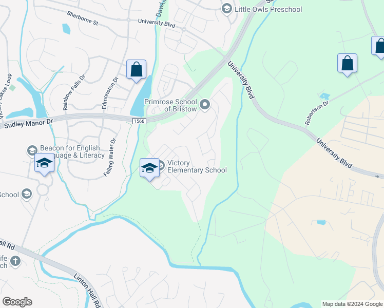 map of restaurants, bars, coffee shops, grocery stores, and more near 11890 Benton Lake Road in Bristow