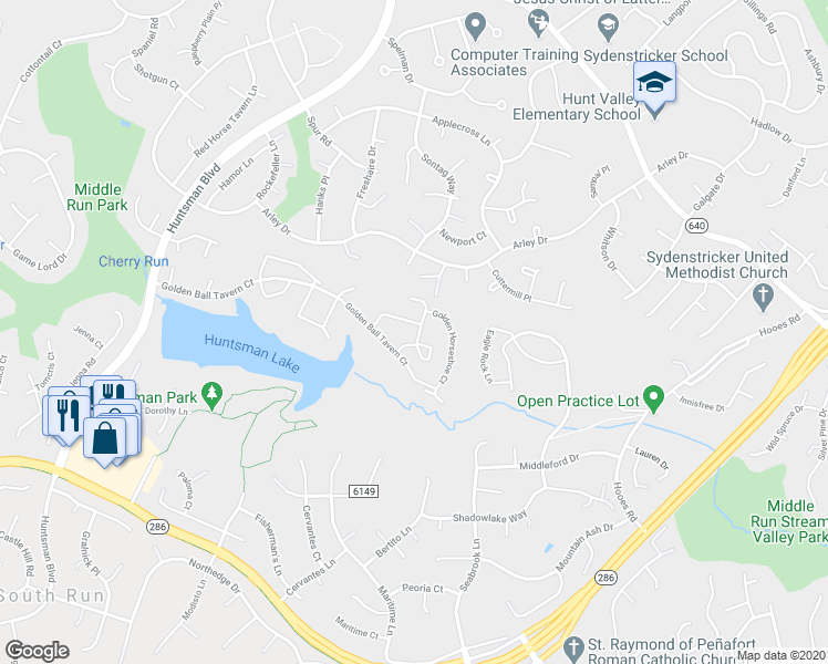 map of restaurants, bars, coffee shops, grocery stores, and more near 7322 Glendower Court in Springfield