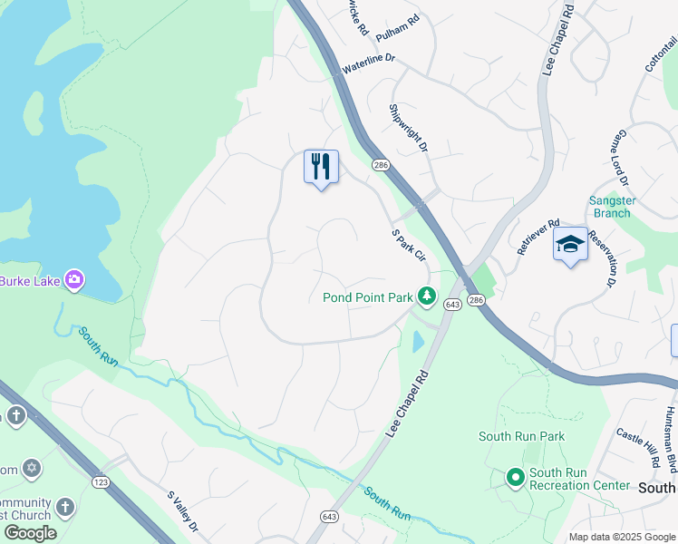 map of restaurants, bars, coffee shops, grocery stores, and more near 7403 Rocky Ravine Drive in Fairfax Station