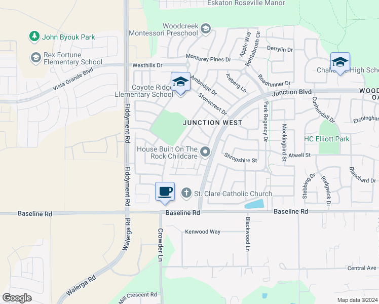 map of restaurants, bars, coffee shops, grocery stores, and more near 913 Carneilian Drive in Roseville