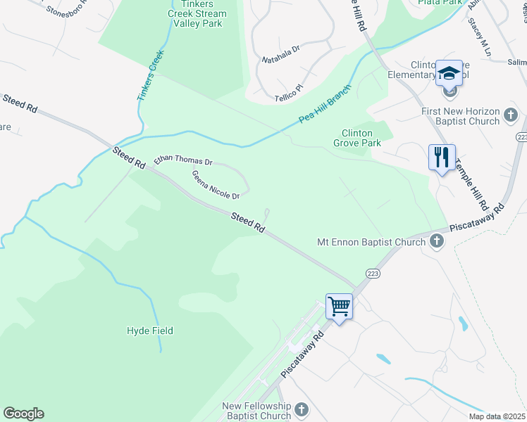 map of restaurants, bars, coffee shops, grocery stores, and more near 4200 Steed Road in Clinton