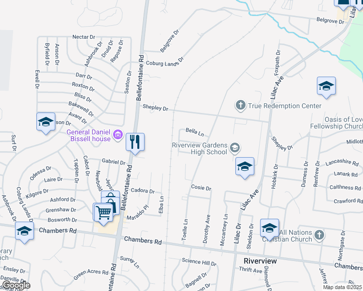 map of restaurants, bars, coffee shops, grocery stores, and more near 10206 Trio Lane in St. Louis