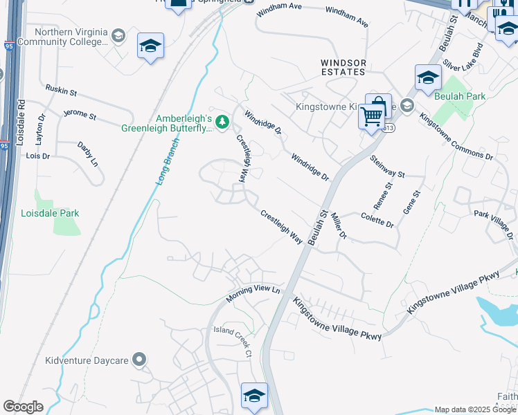 map of restaurants, bars, coffee shops, grocery stores, and more near 7449 Foxleigh Way in Alexandria