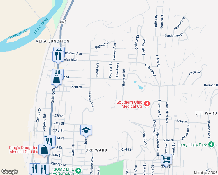 map of restaurants, bars, coffee shops, grocery stores, and more near 2720 South Cedar Street in Portsmouth