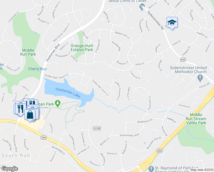 map of restaurants, bars, coffee shops, grocery stores, and more near 9013 Golden Leaf Court in Springfield