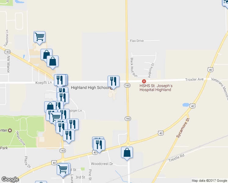 map of restaurants, bars, coffee shops, grocery stores, and more near 400 Broadway in Highland