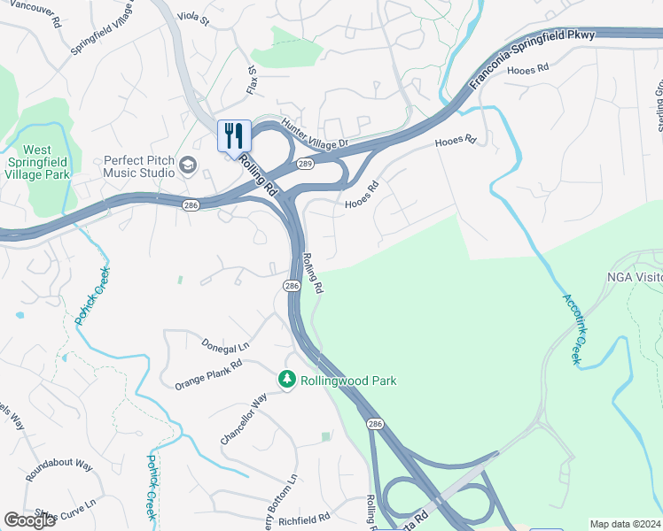 map of restaurants, bars, coffee shops, grocery stores, and more near 7419 Barkers Court in Springfield