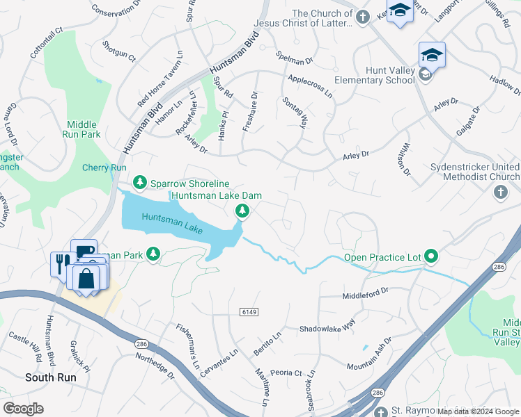 map of restaurants, bars, coffee shops, grocery stores, and more near 9047 Golden Leaf Court in Springfield