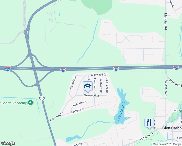 map of restaurants, bars, coffee shops, grocery stores, and more near 280 Glenwood Drive in Glen Carbon